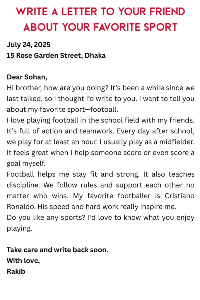 Write a letter to your friend about your favorite sport