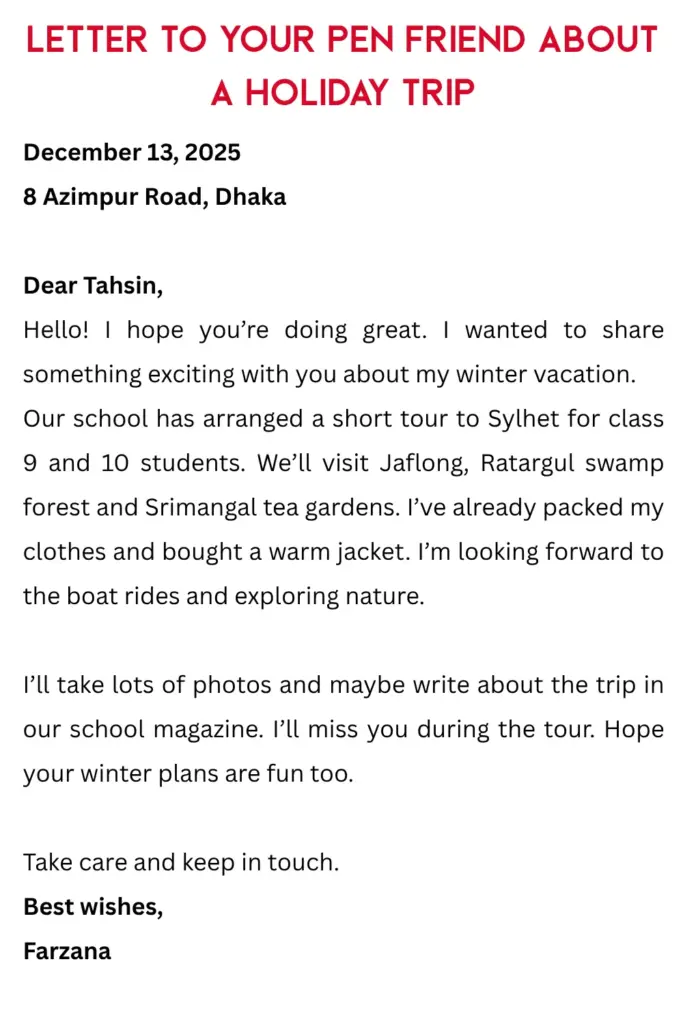 Letter to Your Pen Friend About a Holiday Trip