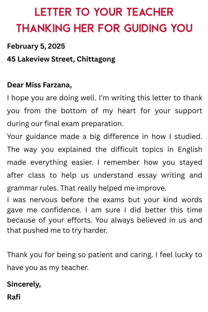 Letter to Your Teacher Thanking Her for Guiding You