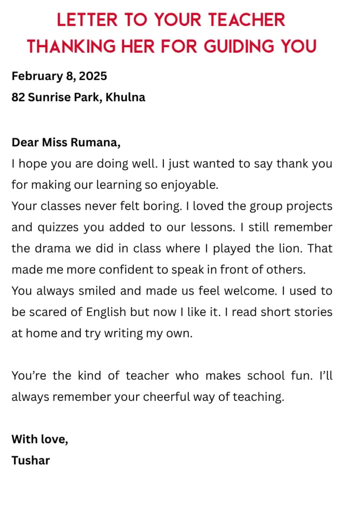Letter to Your Teacher Thanking Her for Guiding You