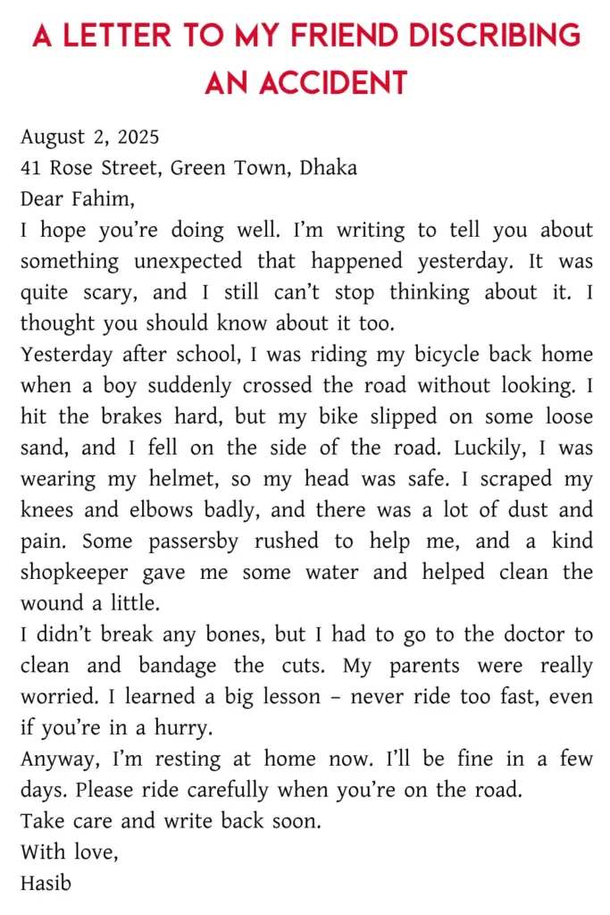 letter to my friend describing an accident