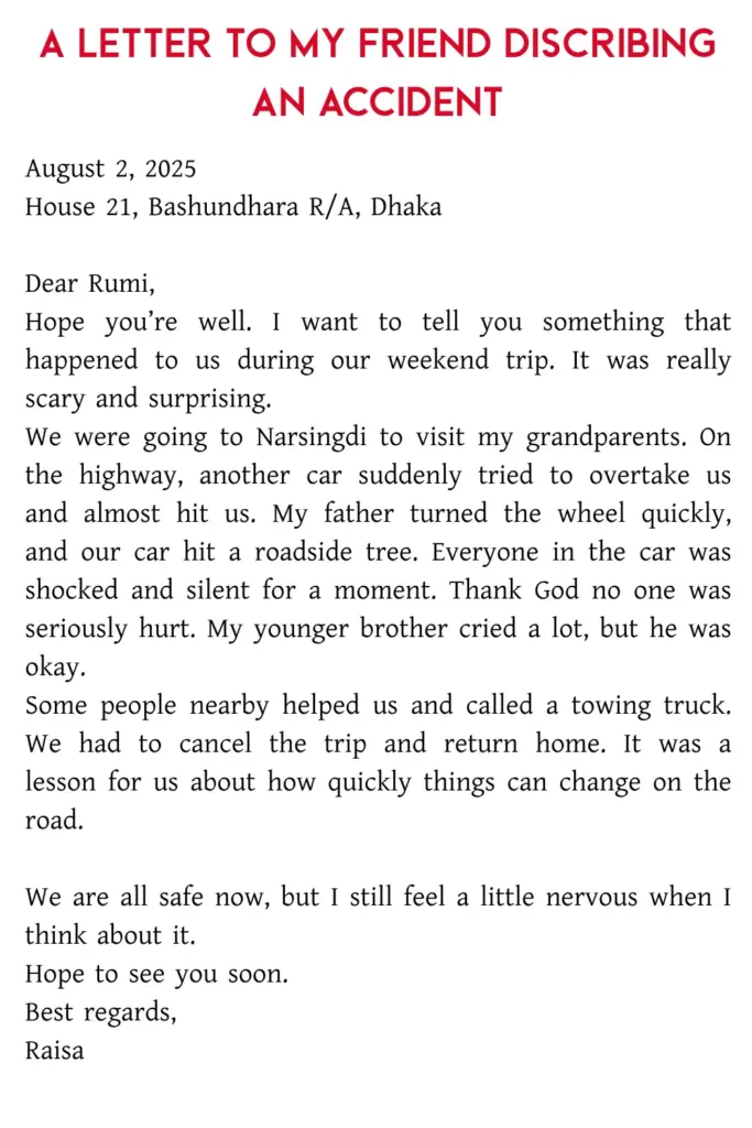 letter to my friend describing an accident