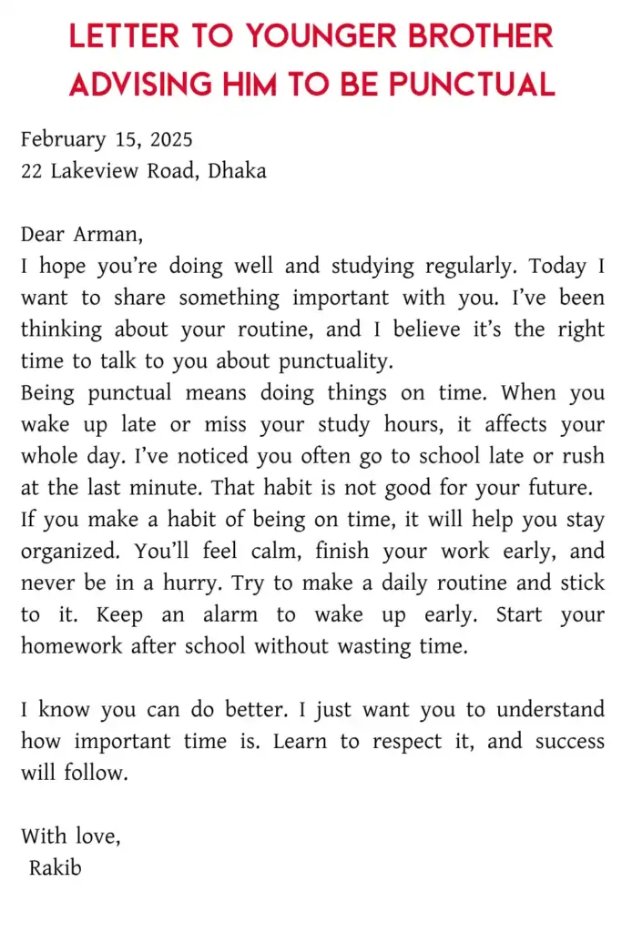 letter to younger brother advising him to be punctual