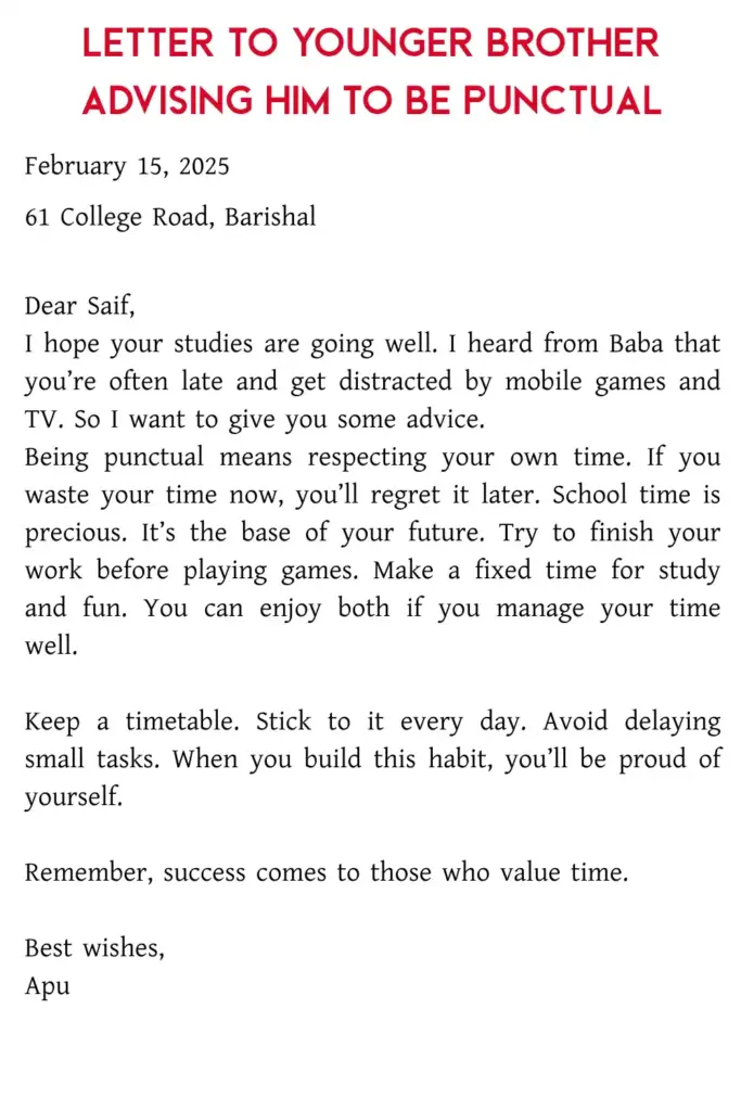 letter to younger brother advising him to be punctual