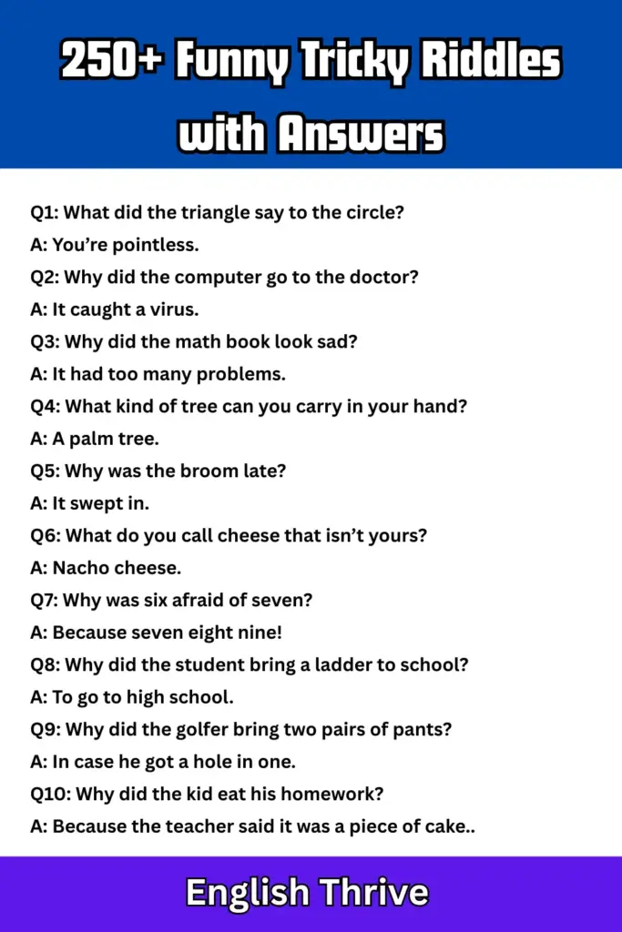 250+ Funny Tricky Riddles with Answers