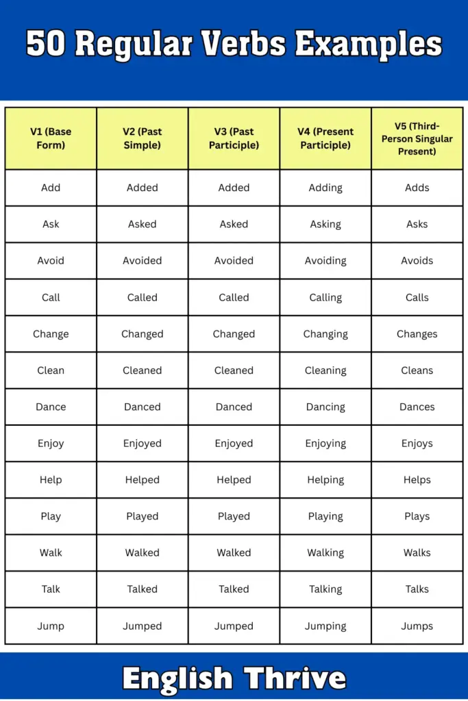 50 Regular Verbs Examples