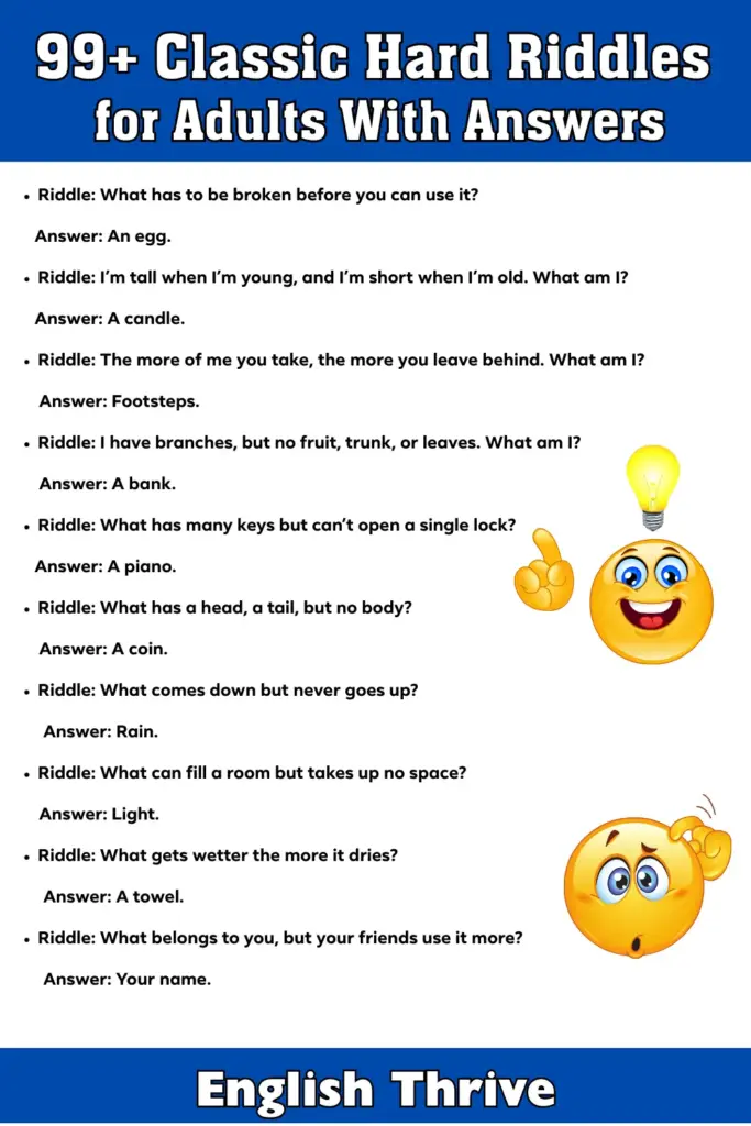 99+ Classic Hard Riddles for Adults With Answers