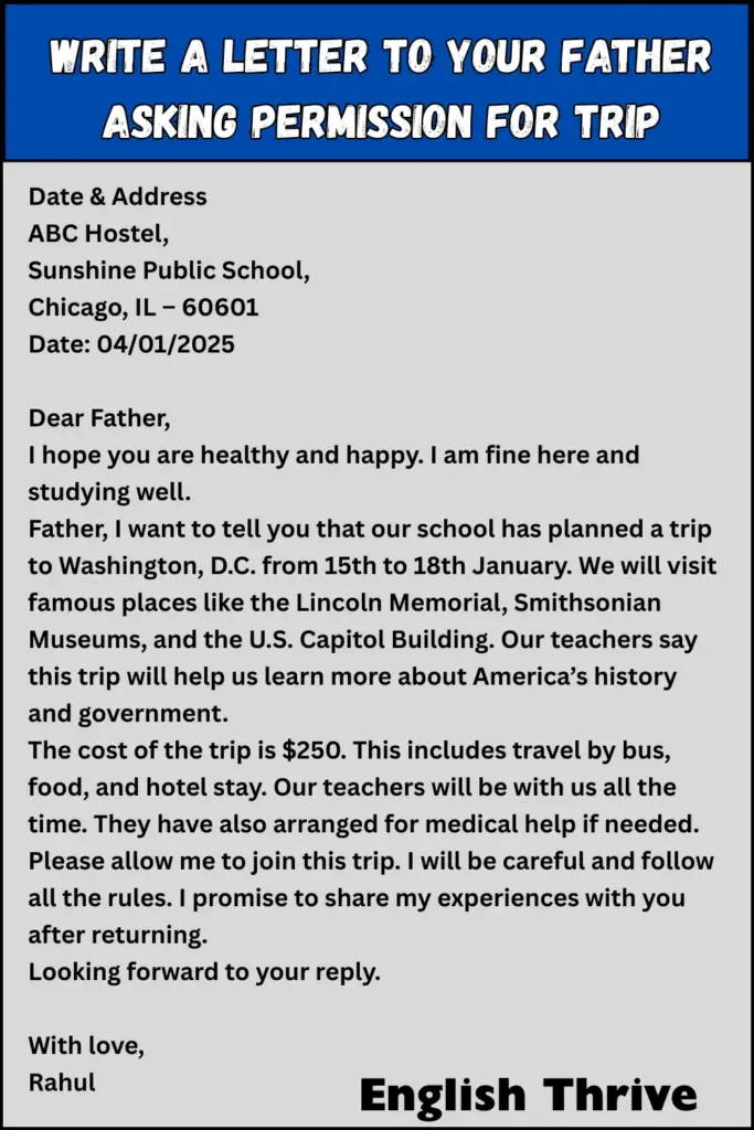 Write A Letter To Your Father Asking Permission For Trip