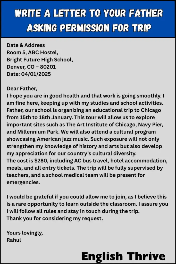 Write A Letter To Your Father Asking Permission For Trip