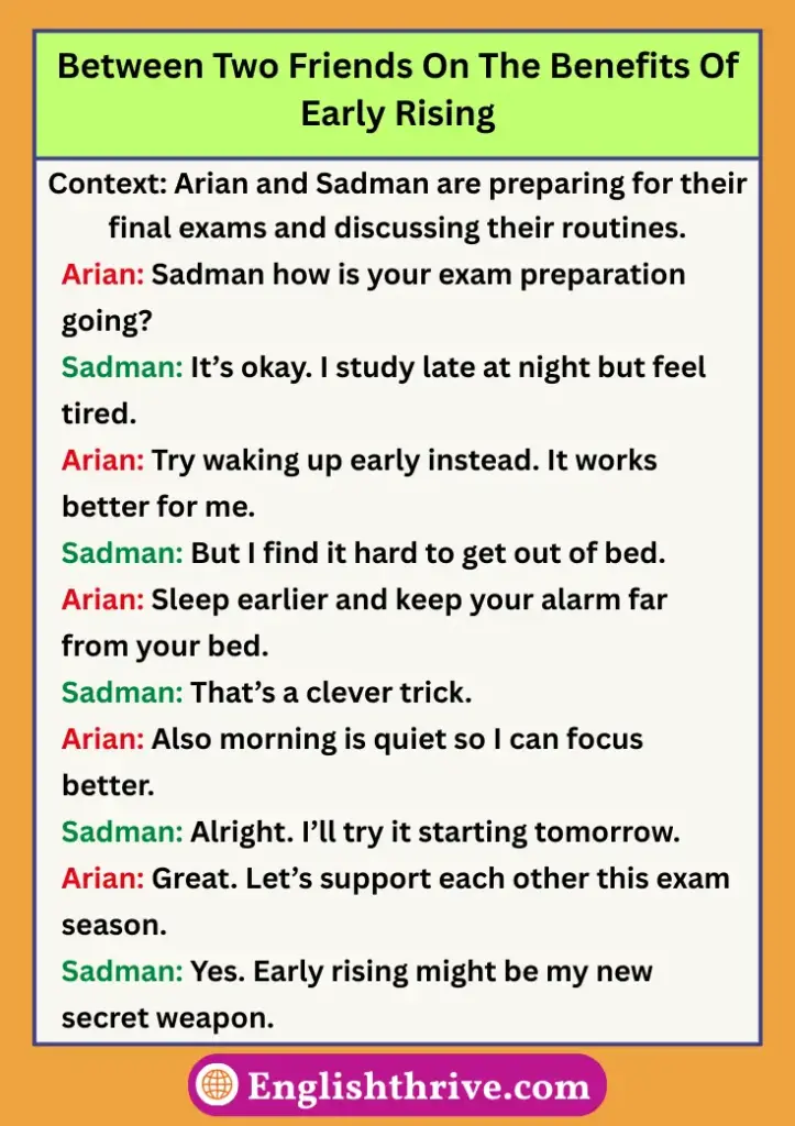 Dialogue Between Two Friends On The Benefits Of Early Rising