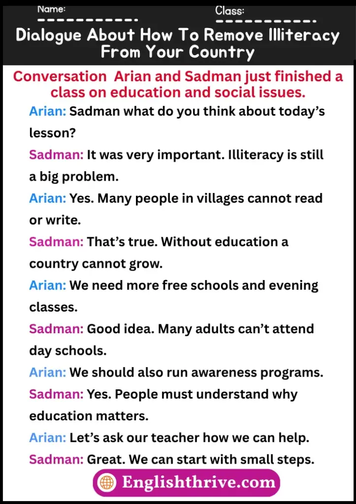 Dialogue About How To Remove Illiteracy From Your Country