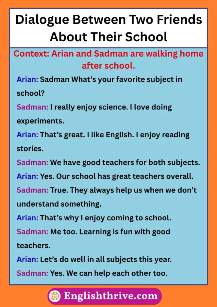 Dialogue Between Two Friends About Their School