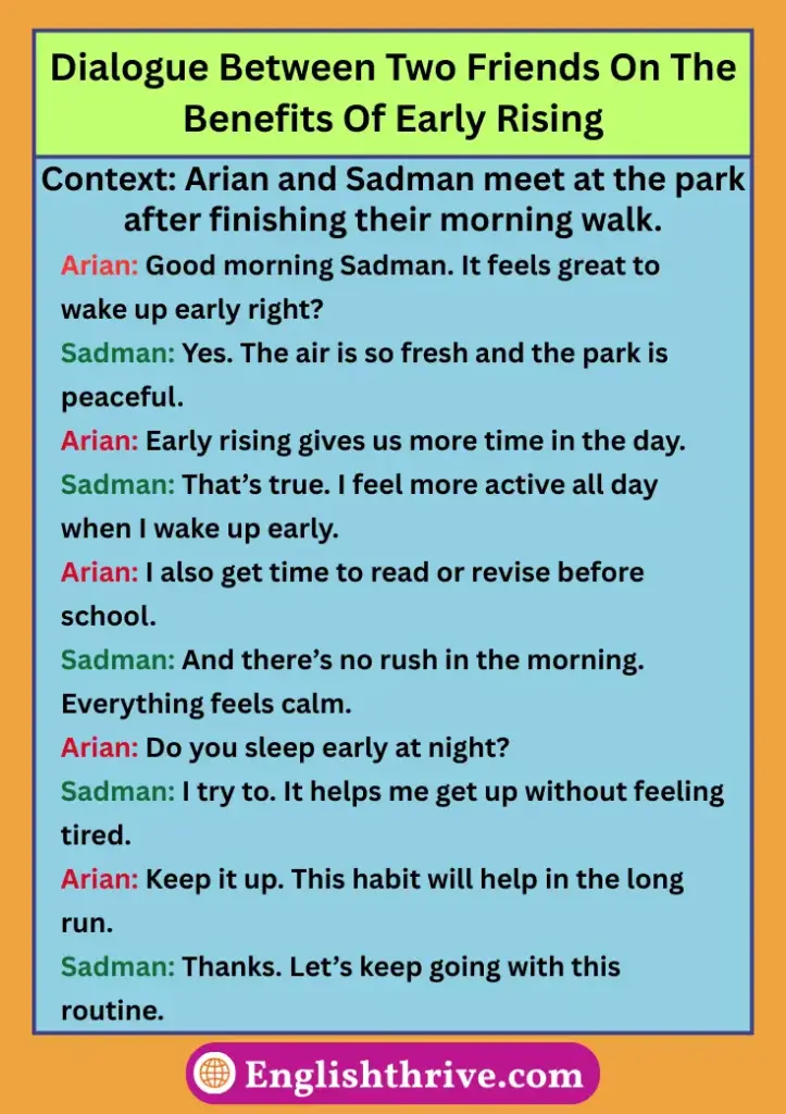 Dialogue Between Two Friends On The Benefits Of Early Rising