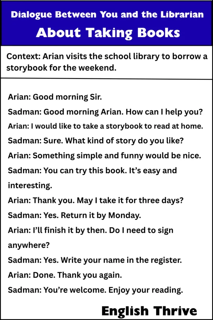 Dialogue Between You and the Librarian About Taking Books