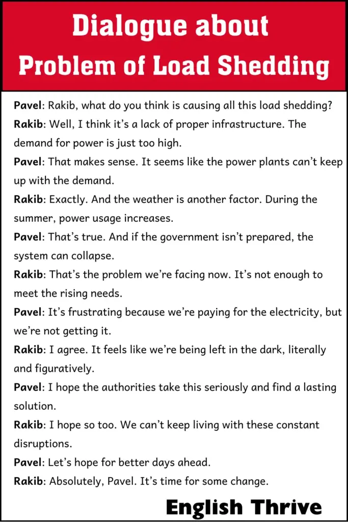 Dialogue about problem of load shedding in English