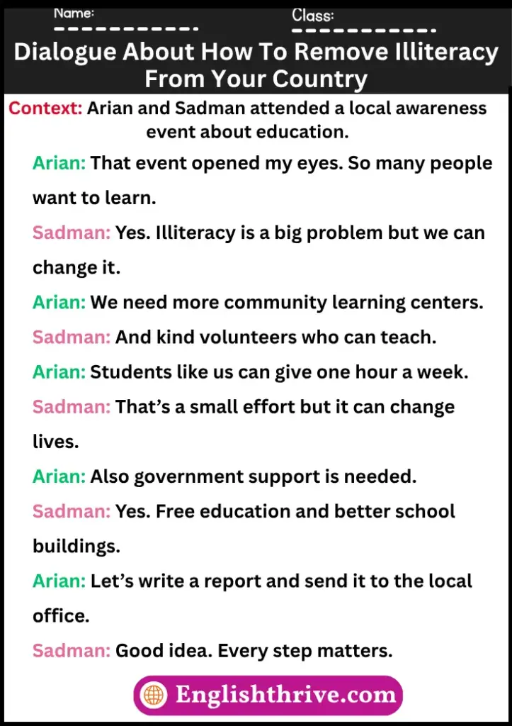 Dialogue About How To Remove Illiteracy From Your Country