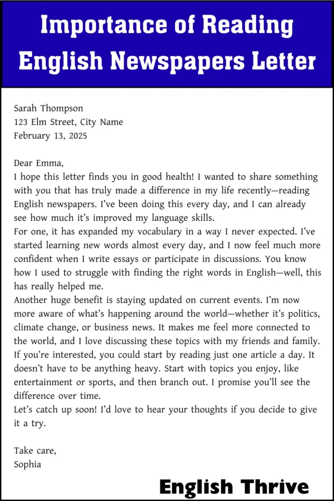 Importance of Reading English Newspapers Letter