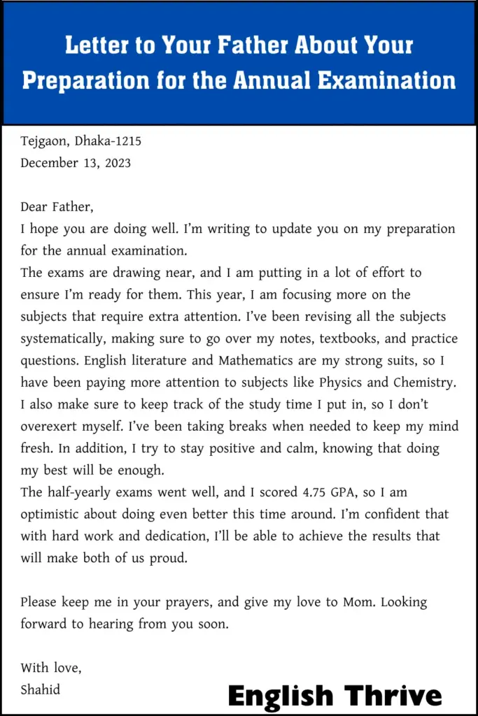 Letter to Your Father About Your Preparation for the Annual Examination