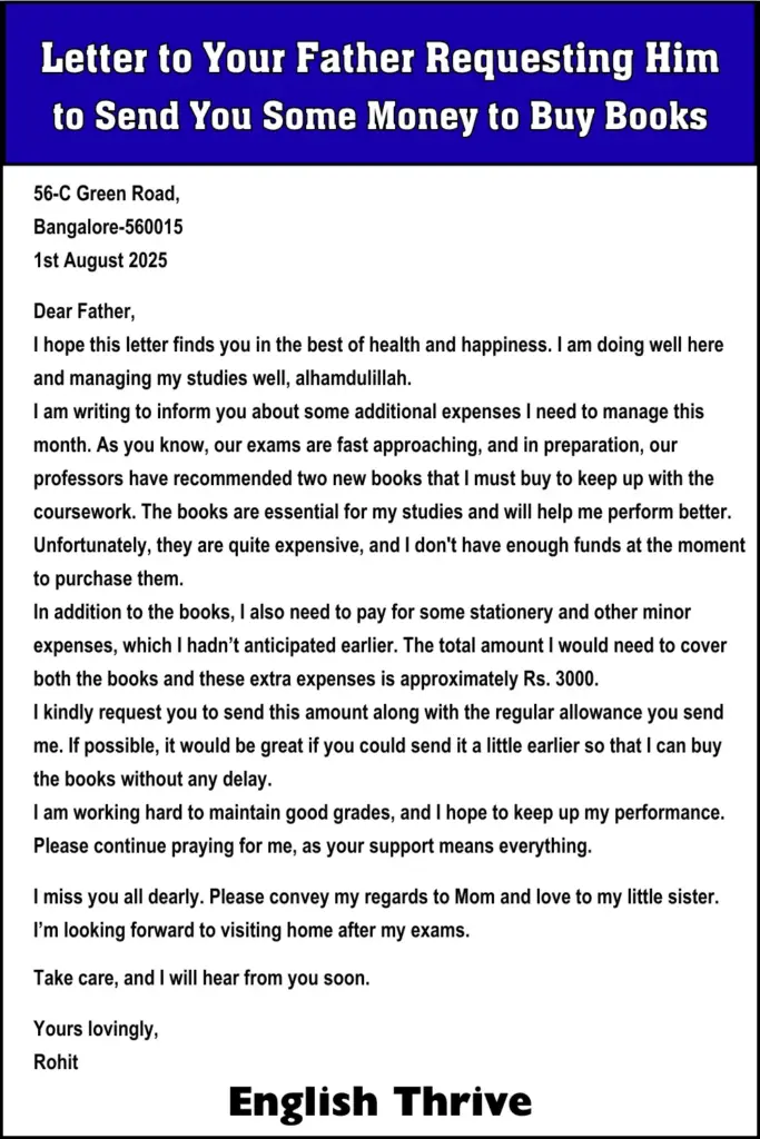 Letter to Your Father Requesting Him to Send You Some Money to Buy Books
