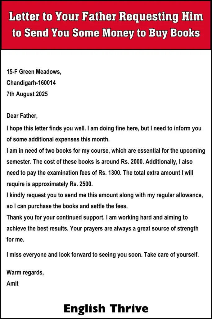 Letter to Your Father Requesting Him to Send You Some Money to Buy Books for Students