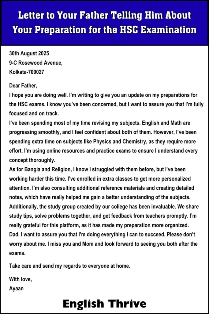 Letter to Your Father Telling Him About Your Preparation for the HSC Examination