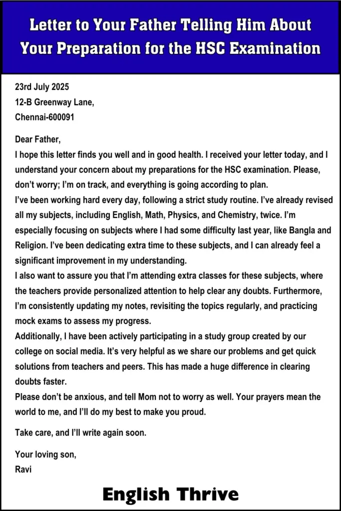Letter to Your Father Telling Him About Your Preparation for the HSC Examination