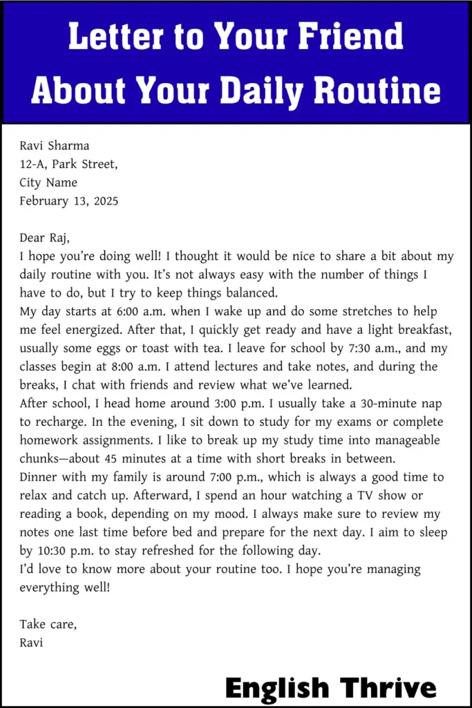 Letter to Your Friend About Your Daily Routine