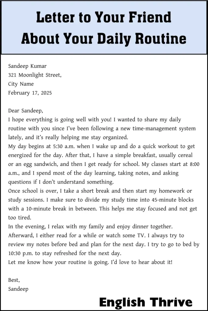 Letter to Your Friend About Your Daily Routine for Students