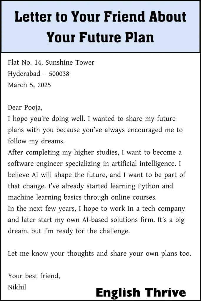 Letter to Your Friend About Your Future Plan