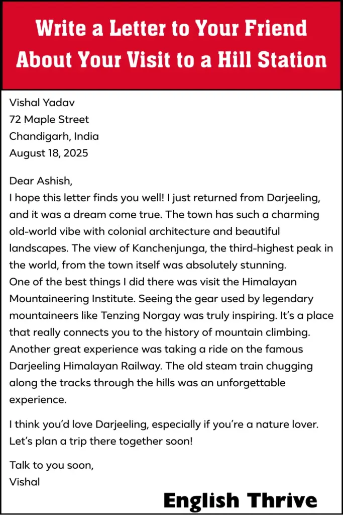 Letter to Your Friend About Your Visit to a Hill Station