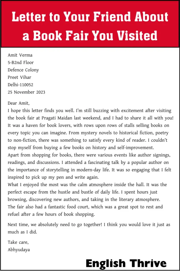 Letter to Your Friend About a Book Fair You Visited for Students