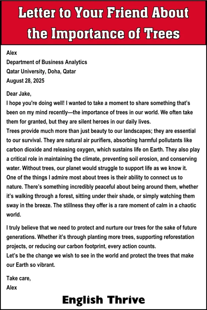Letter to Your Friend About the Importance of Trees