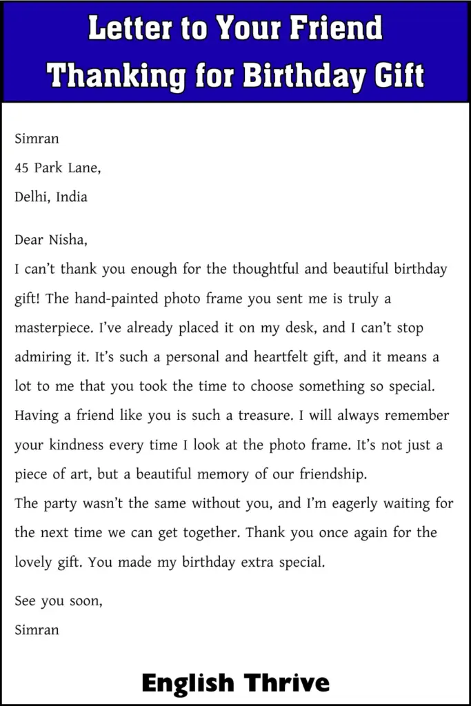 Letter to Your Friend Thanking for Birthday Gift