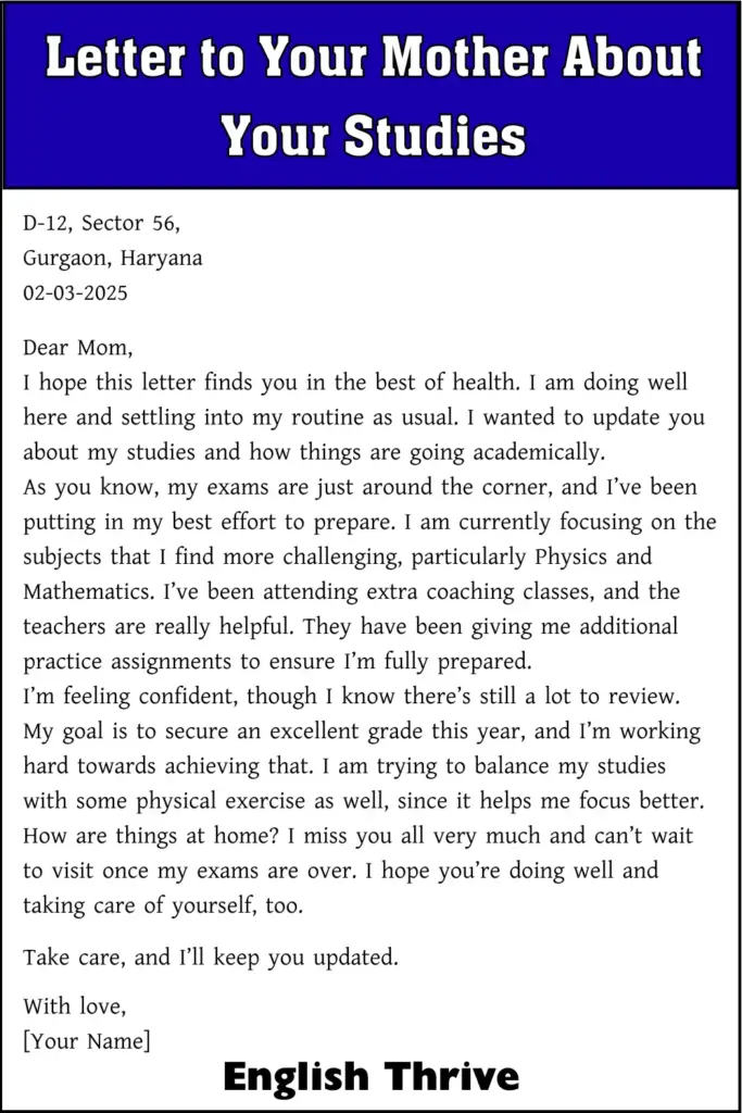 Letter to Your Mother About Your Studies for Students