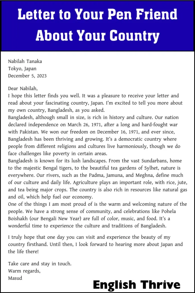 Letter to Your Pen Friend About Your Country
