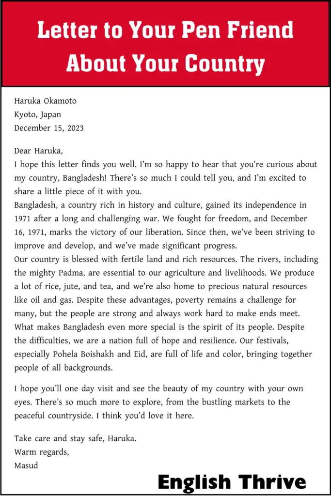 Letter to Your Pen Friend About Your Country