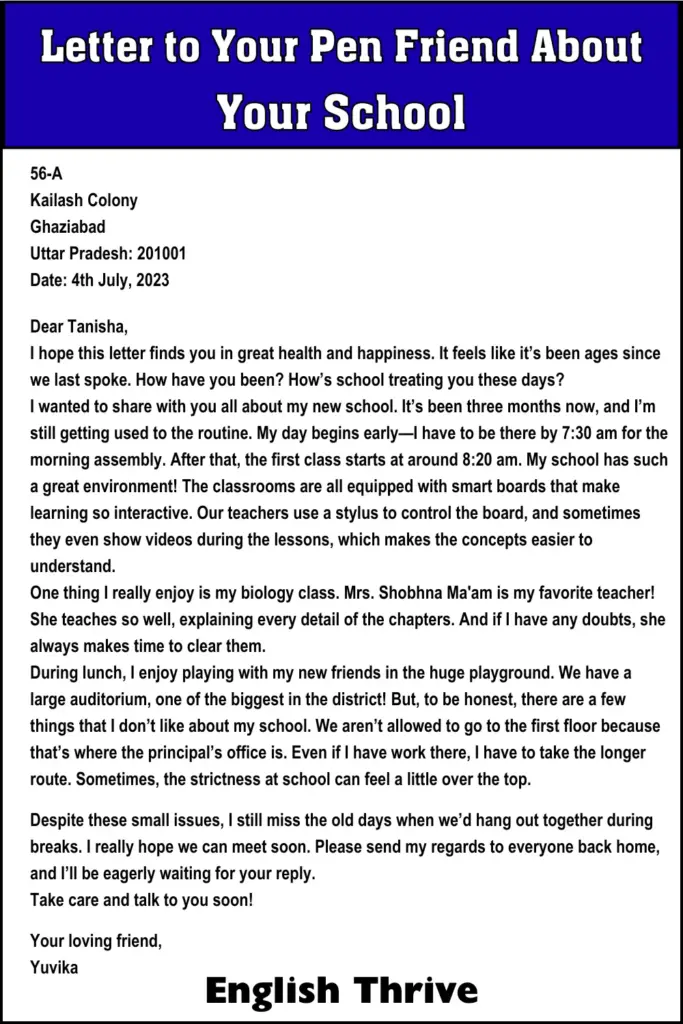 Letter to Your Pen Friend About Your School