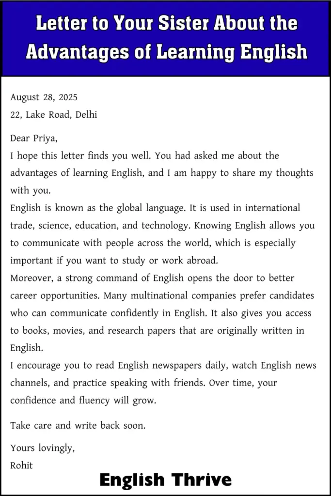 Letter to Your Sister About the Advantages of Learning English
