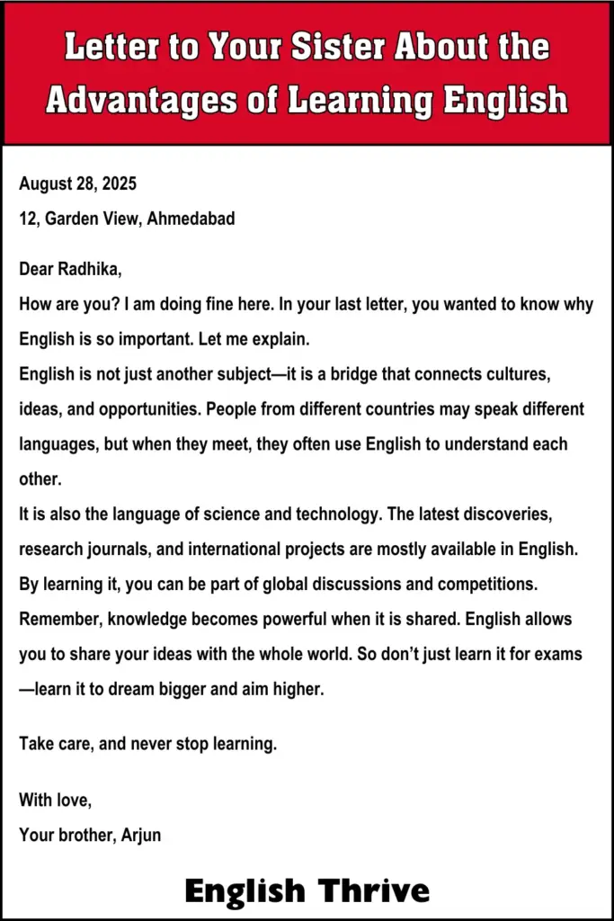 Letter to Your Sister About the Advantages of Learning English for Students