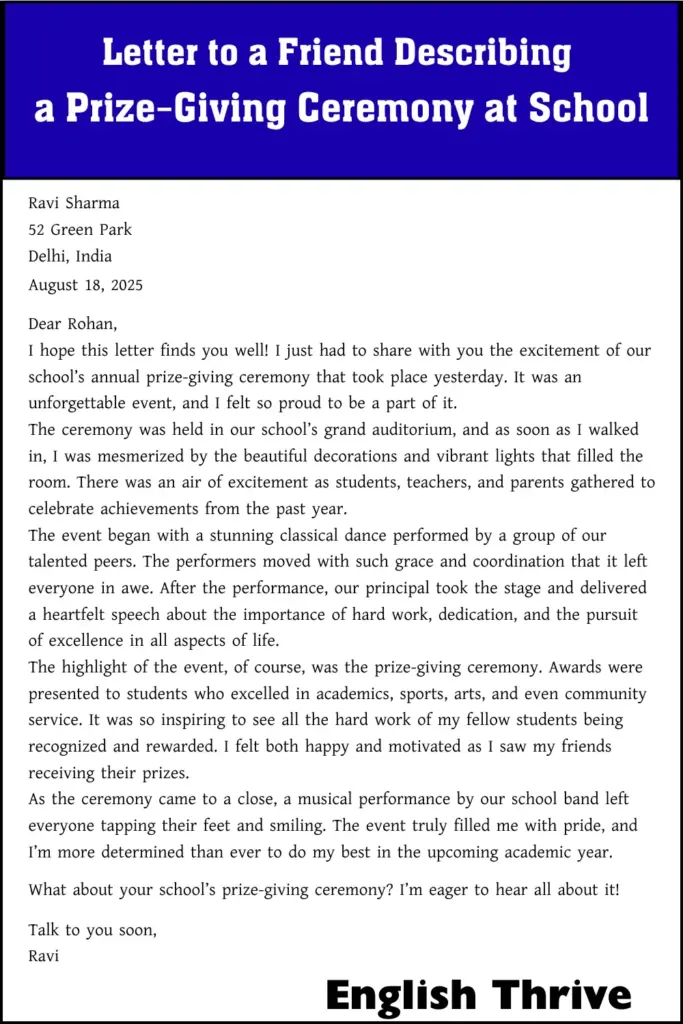 Letter to a Friend Describing a Prize-Giving Ceremony at School