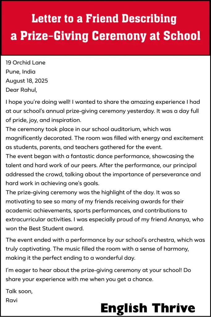 Letter to a Friend Describing a Prize-Giving Ceremony at School for Students