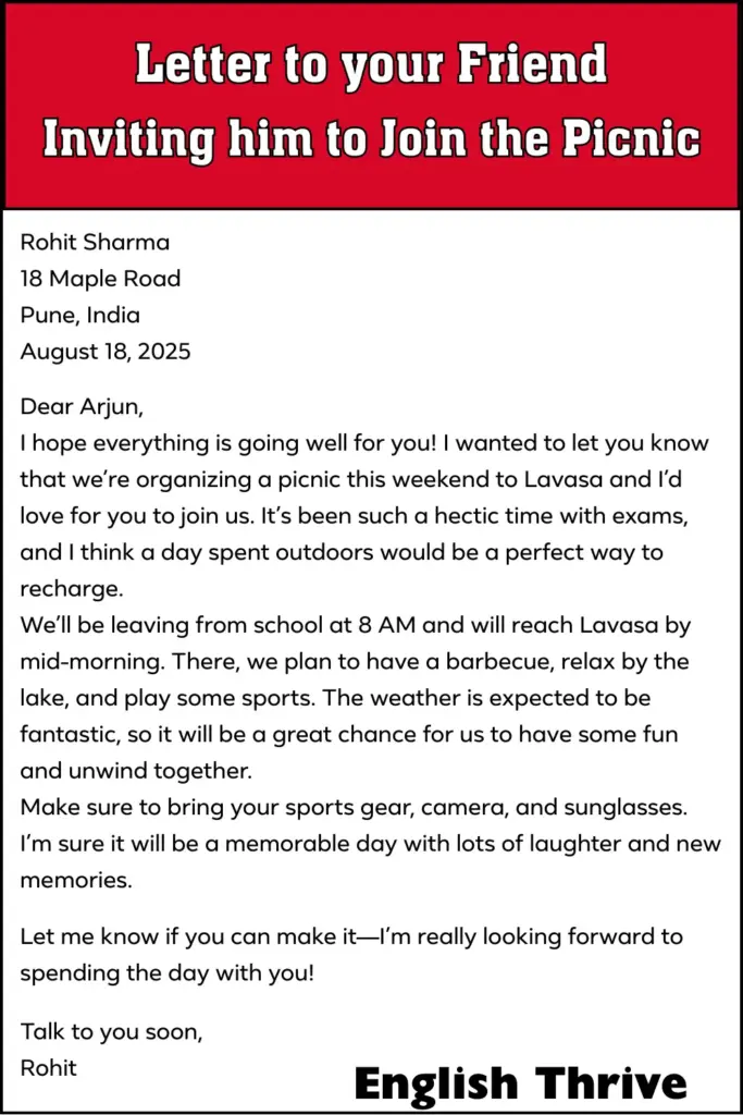 Letter to your Friend Inviting him to Join the Picnic for Students