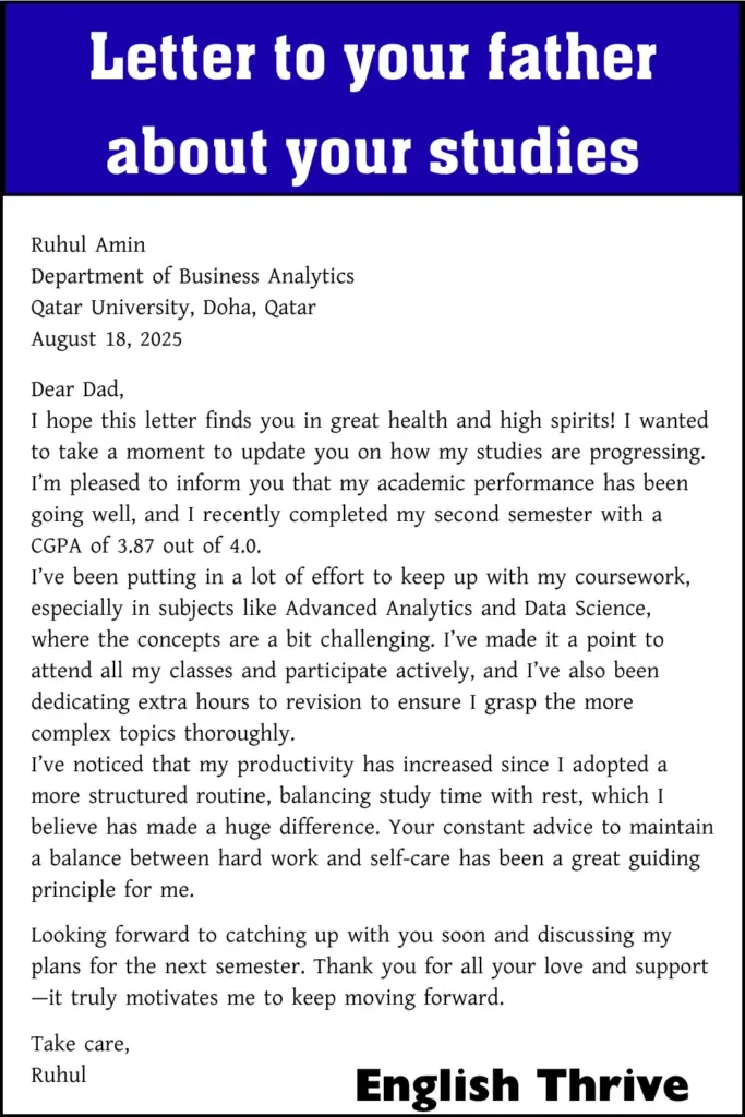 Letter to your father about your studies