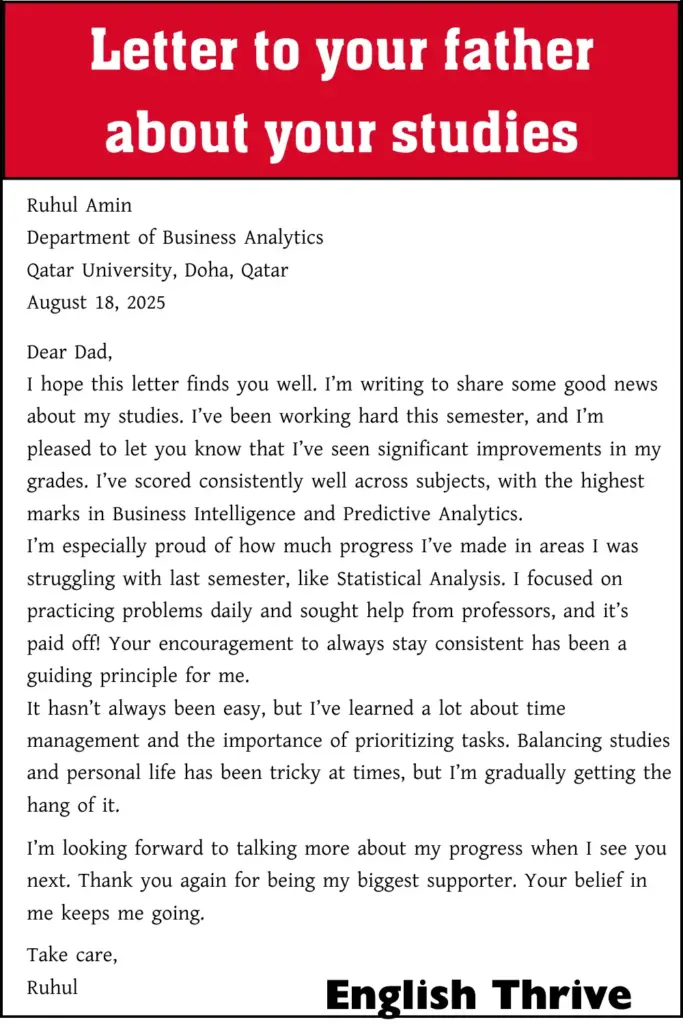 Letter to your father about your studies