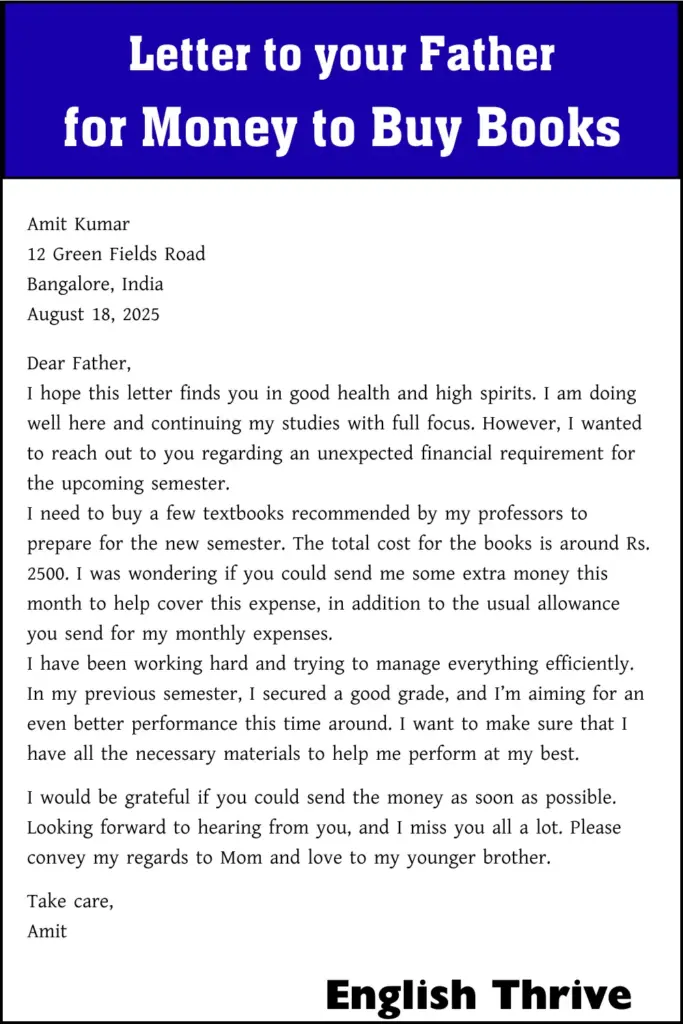 Letter to your father for Money to buy Books
