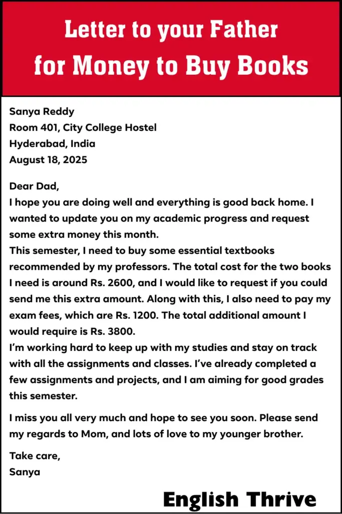 Letter to your father for Money to buy Books for Students