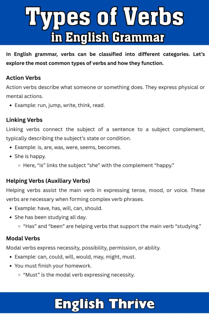 Types of Verbs in English Grammar