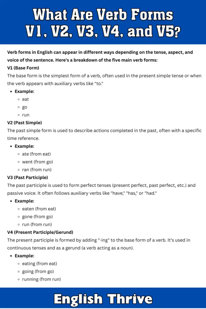 What Are Verb Forms V1, V2, V3, V4, and V5