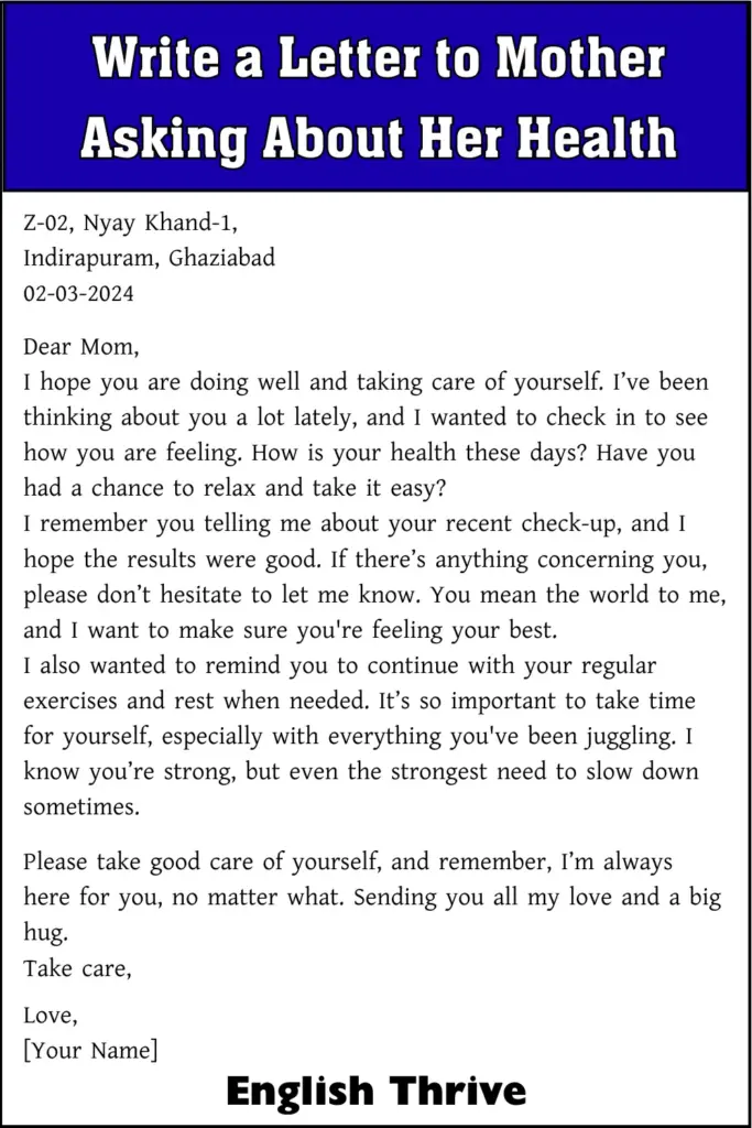 Write a Letter to Mother Asking About Her Health