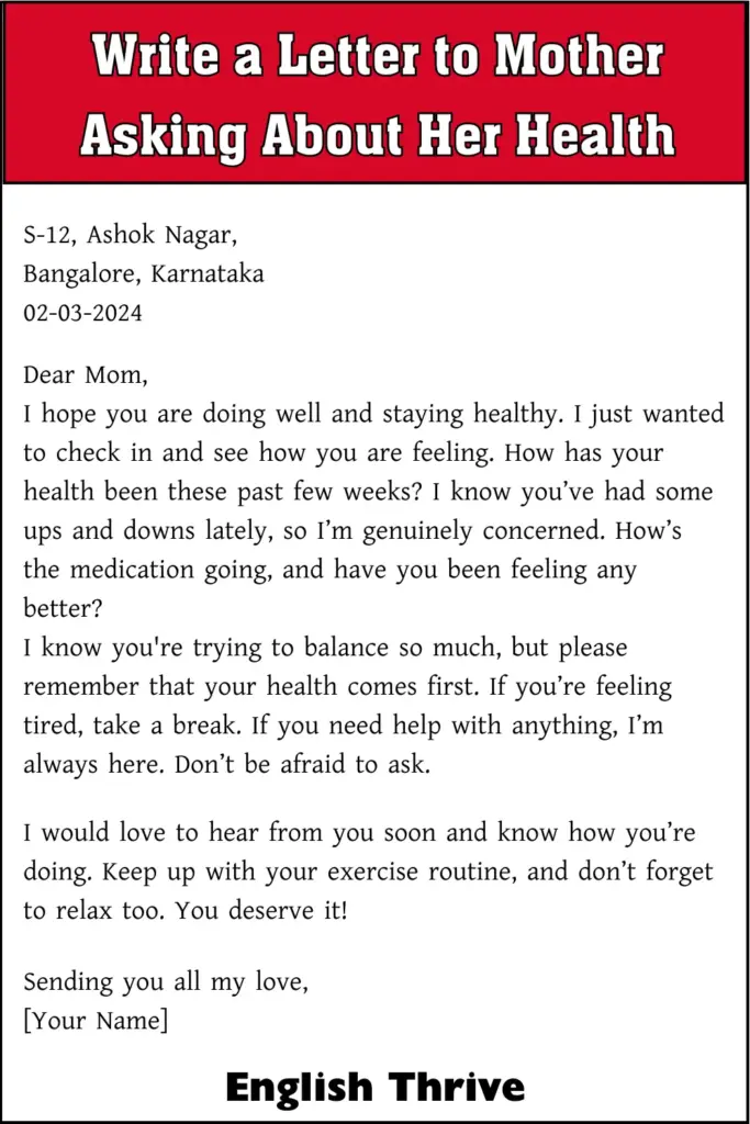 Write a Letter to Mother Asking About Her Health for Students